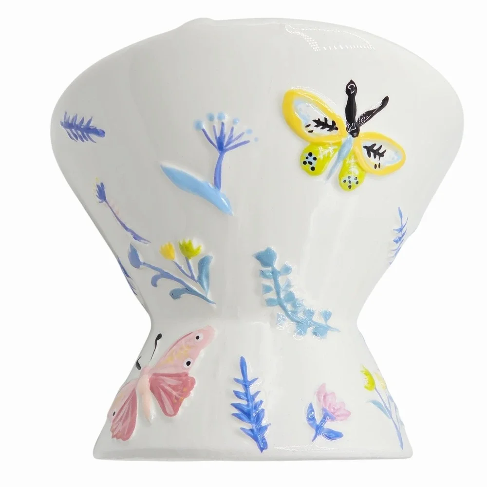 Mellow & Mod Raised Ceramic Cat Food Water Bowl‎ Butterfly Embossed Hand Painted
